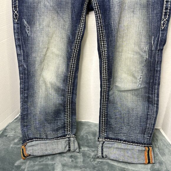 WOMENS Rock Revival LYNKAI Crystal Rhinestone Stitched Easy Crop Jeans 32 Y2K - Picture 3 of 16